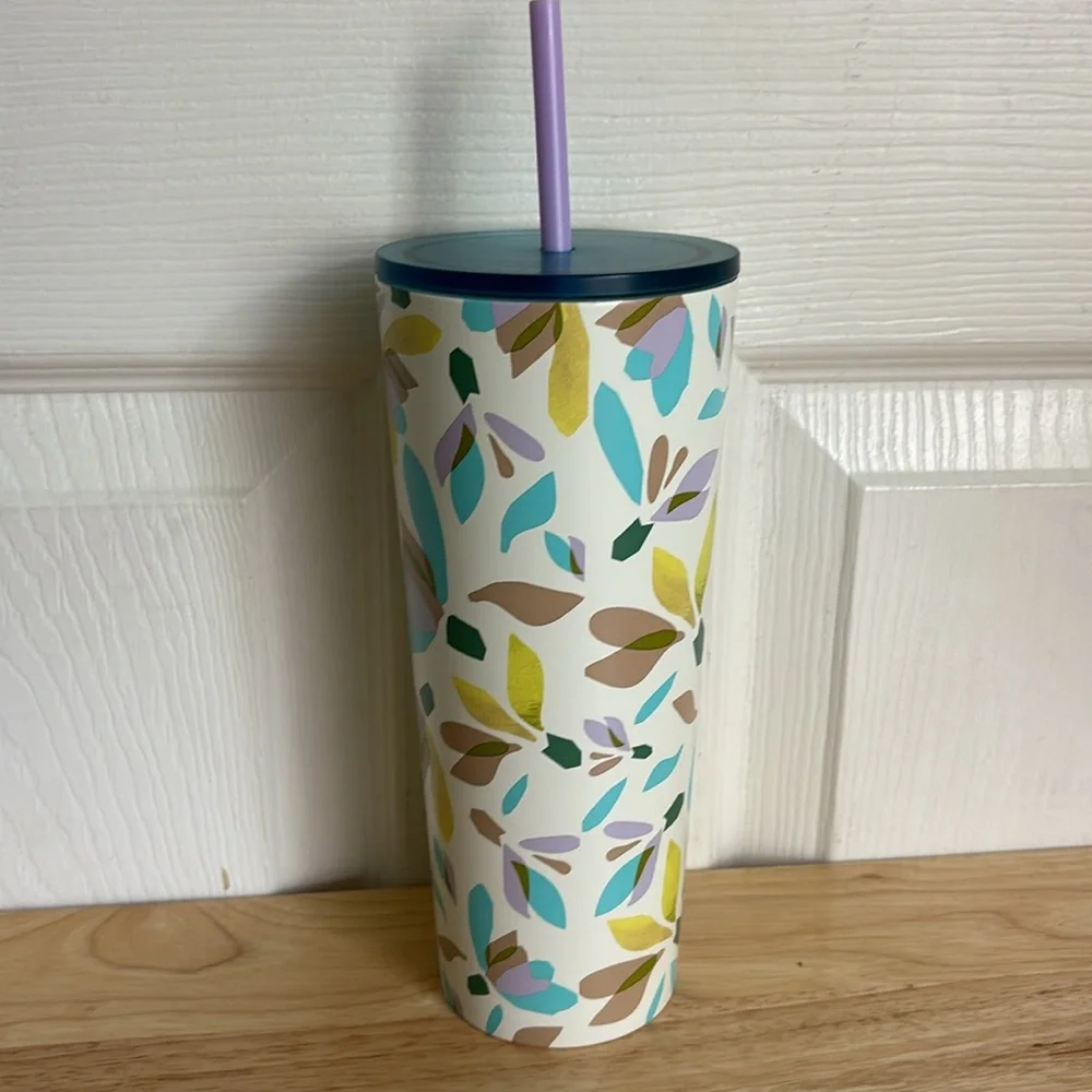 Starbucks Spring Flower Soft Touch Matte 24oz Tumbler off white floral print